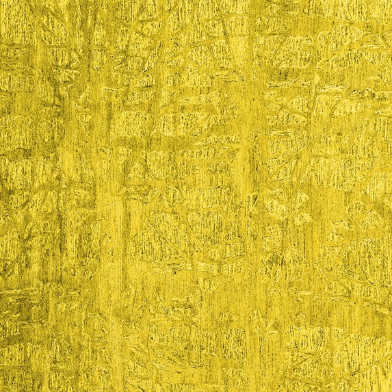 Ahgly Company Machine Washable Indoor Square Abstract Yellow Contemporary Area Rugs, 4' Square