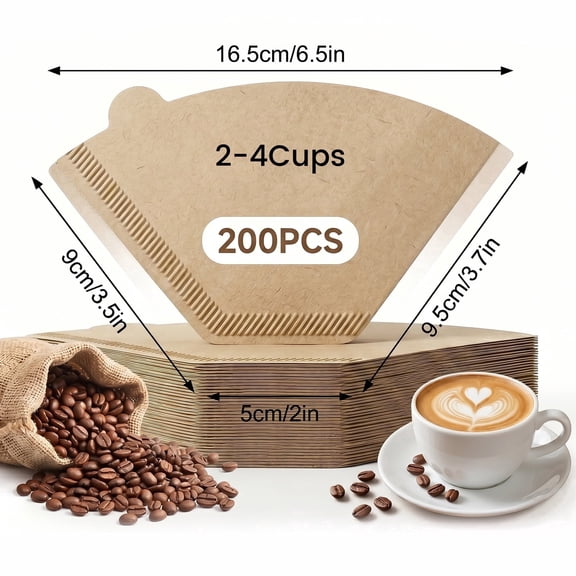 M Buder 200 Count Coffee Filters 2-4 Cup, Unbleached Coffee Filters, Natural Disposable Filter Paper for Coffee Maker