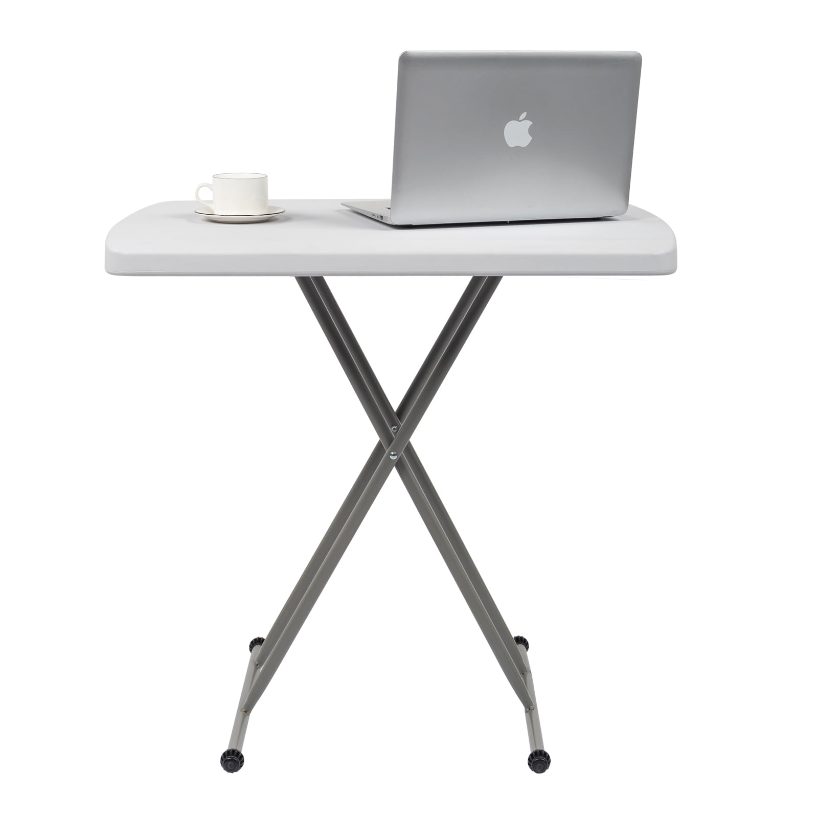 Liftable HDPE Garden Plastic Table Sturdy Grey Steel Legs Weather Resistant Lightweight Space Saving Outdoor Patio Yard Adjustable Height Side Table