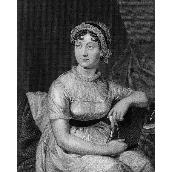 English Novelist Jane Austen Portrait - 12x18 Inch Laminated Aviation Poster - Stunning Detail and Bold Colors