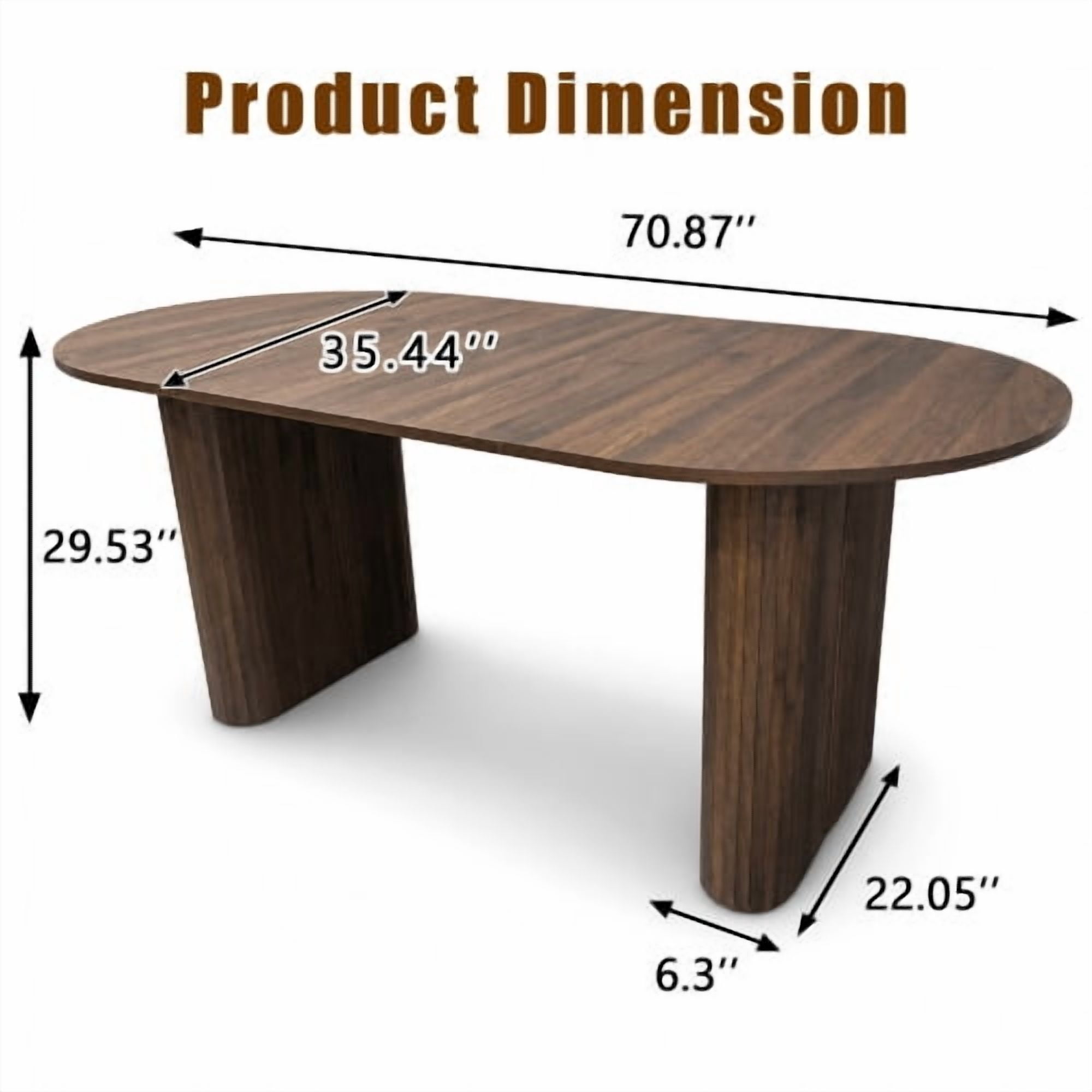 70.8" Oval Dining Table for 4-8 People, Modern Farmhouse Kitchen Table with Wood Strip Base, Walnut