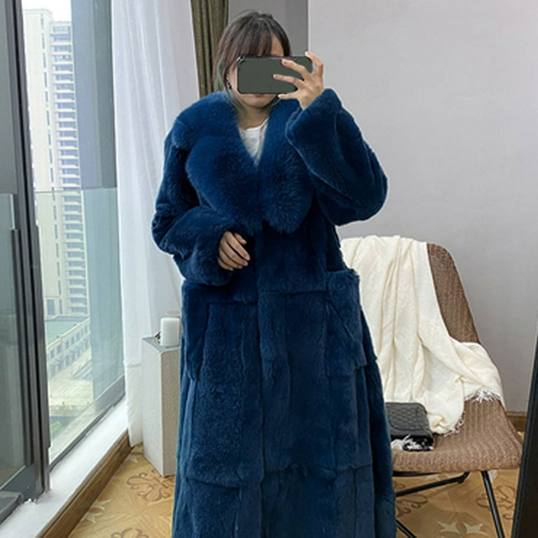 Blue fur coat plus size sales