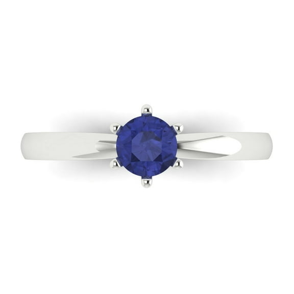 Solitaire Engagement Ring for Women - 0.5ct Simulated Tanzanite in 18K White Gold Promise Ring