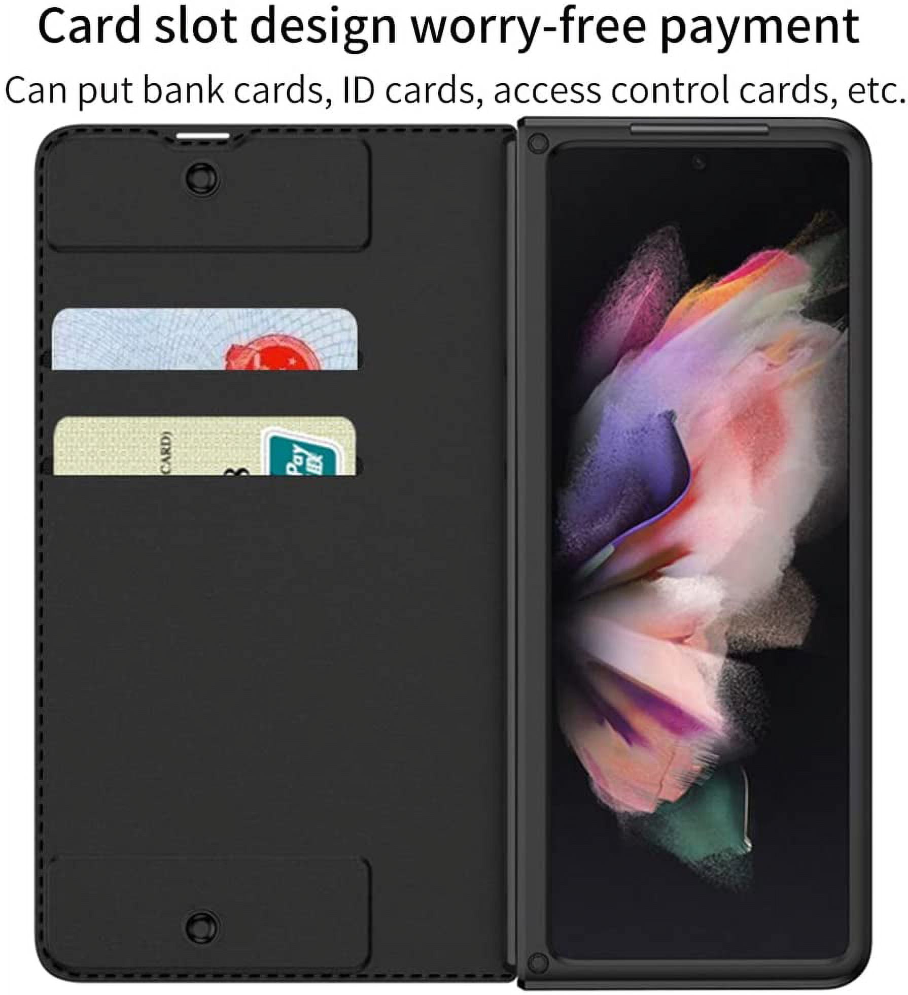 for Samsung Galaxy Z Fold 3 Case, Flip Wallet Card Slots, Removable S-Pen Holder Bracket Slot Stand Retro PU Leather Z Fold 3 Phone Case,Durable for Galaxy Z Fold 3 5G Case (Black,Samsung Z Fold3)