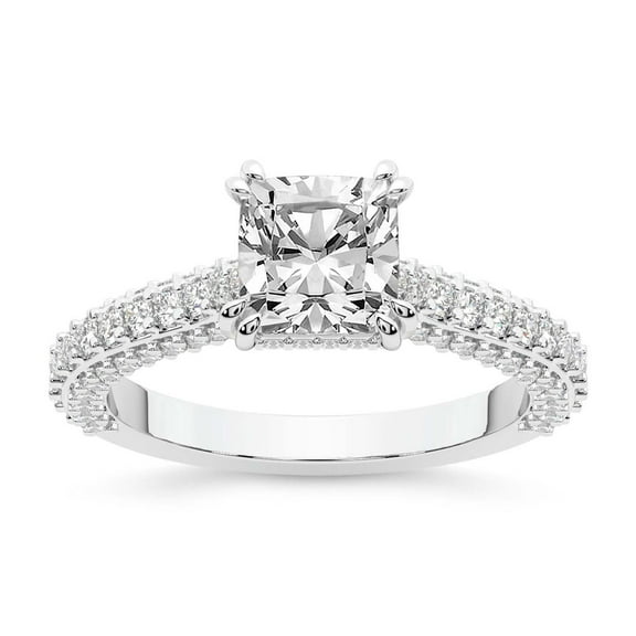 IGI Certified 2 Carat Cushion Shape Lab Grown Diamond Engagement Ring | 14K White Gold | Eternia Criss Cross Side Halo Diamond Ring | FG-VS1-VS2 Quality Friendly Diamonds