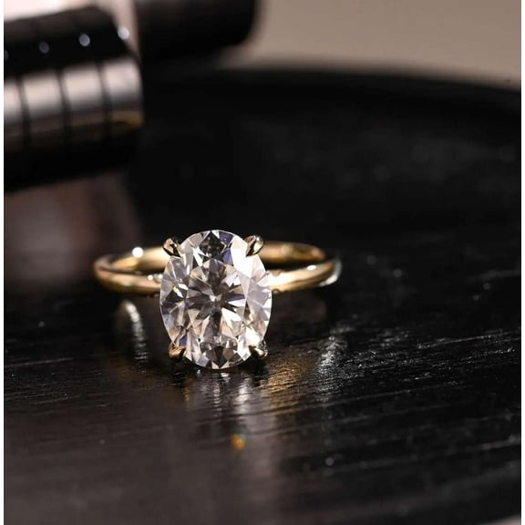 Jewelerix Oval Cut Ring Plated Rose Gold Hidden Halo Ring 2 CT Moissanite Diamond Engagement Ring Comfort Fit Mother's Day Surprise Gift