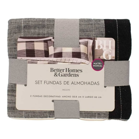 Set de Fundas para Almohada Better Homes & Gardens 2 Piezas Diseño de Cuadros Negro