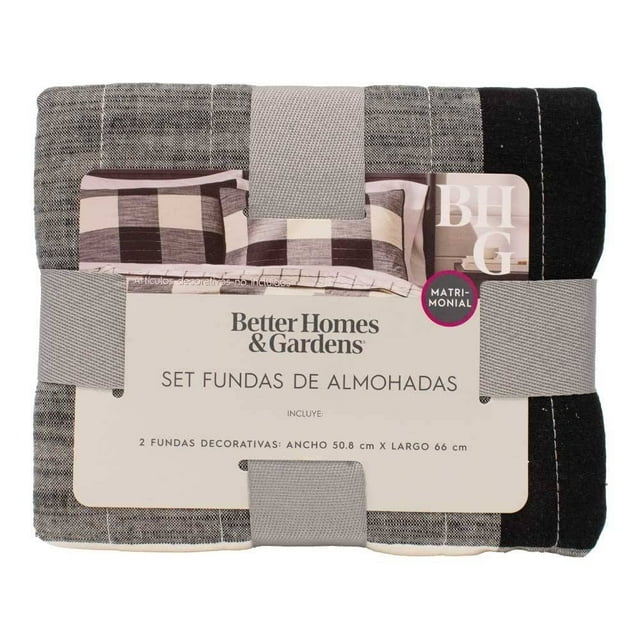 Set de Fundas para Almohada Better Homes & Gardens 2 Piezas Diseño de Cuadros Negro
