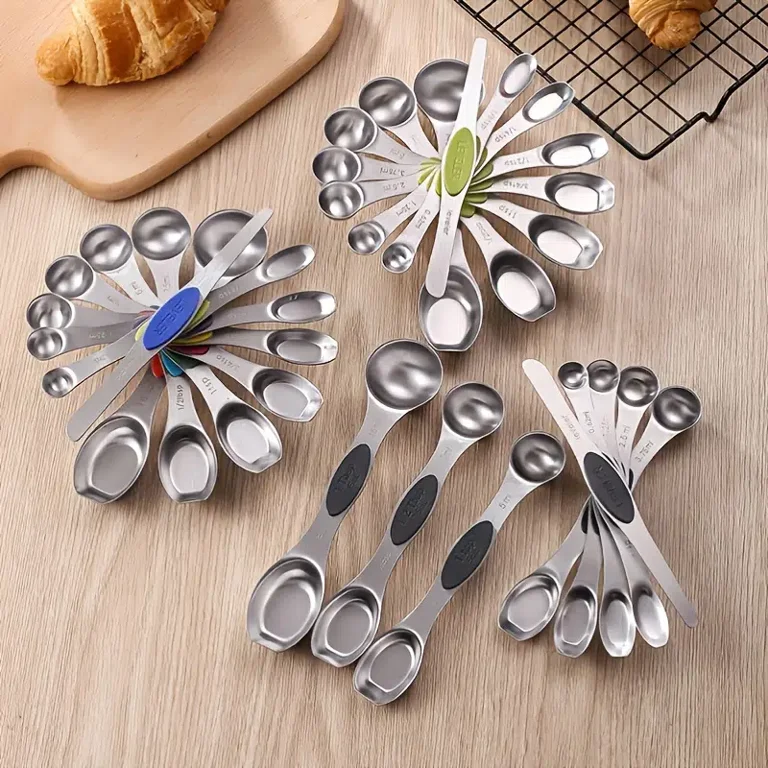 Set Of Magnetic Measuring Spoons Stainless Steel Double-sided Stackable  Teaspoons
