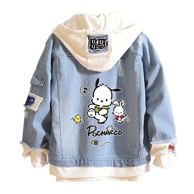 Casual Distressed Denim Hooded Bomber Jacket Long Sleeve Unisex Multi-Color