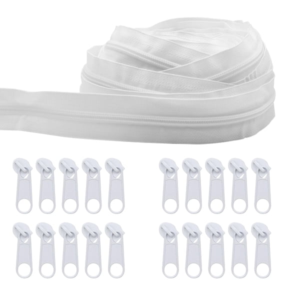 GIRACOA 14m Durable Nylon Zipper by the Meter with 20 Sliders, Sewing Accessories for DIY Clothing and Repairs (White)