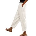 thumbnail image 2 of Elastic Waist Summer Capris Pants with Pockets, Casual Outing Length Cropped Pants Trousers, Lightweight Breathable Solid Color Lounge Wear, Mother's Day Gifts for Women | CSEONE,White L, 2 of 9