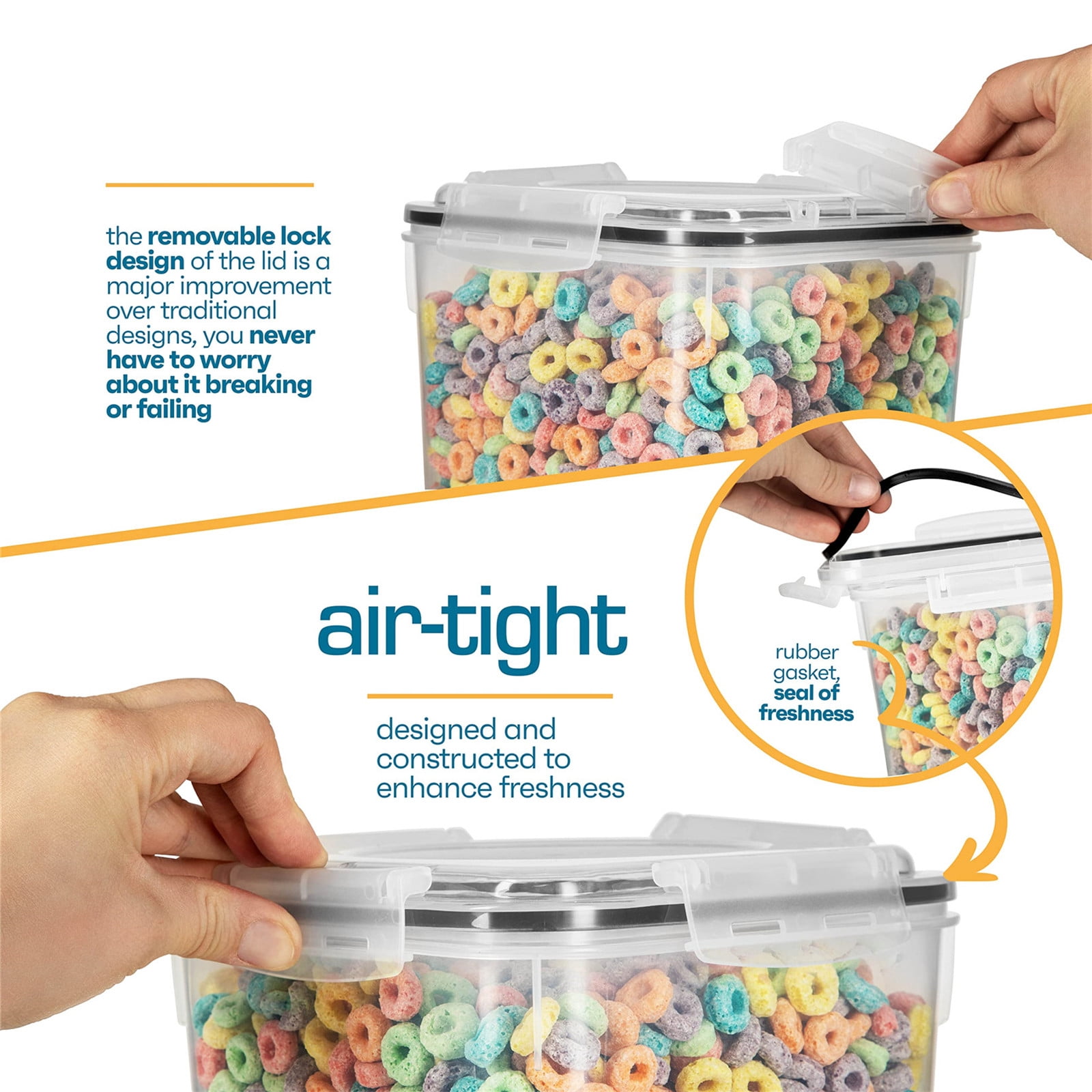 4 Pack Large Food Storage Containers with Lids – 5.2L Airtight Kitchen Canisters for Flour, Sugar, Rice, Pasta & Pantry Organization, BPA-Free Plastic, Stackable