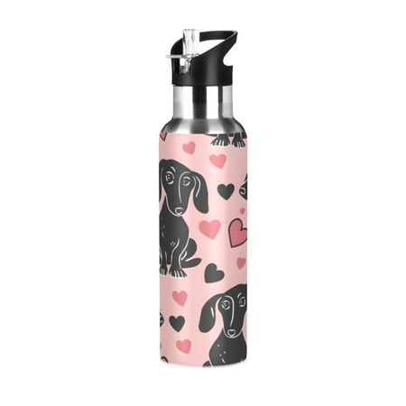 

Water Bottles 20oz Straw Lid Wide Mouth Stainless Steel for School Sport Travel Dachshund Dogs and Heart