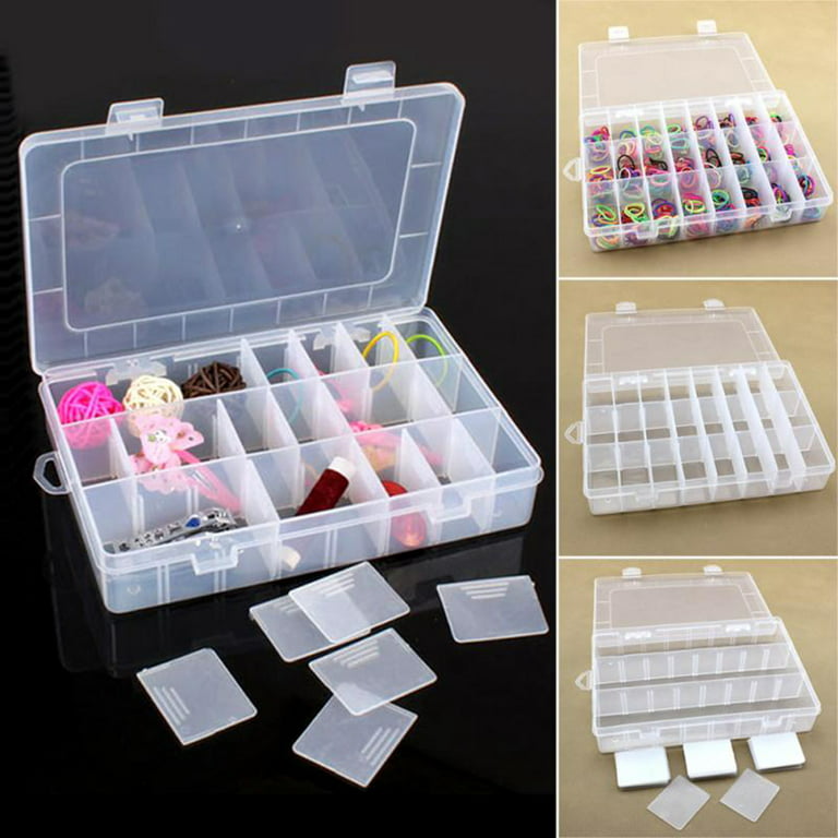 Jewelry Organizer, 24 Grids Clear Plastic Organizer Box Storage Container,  with Adjustable Dividers for Ribbon, Crafts, Art Supply, Transparent 
