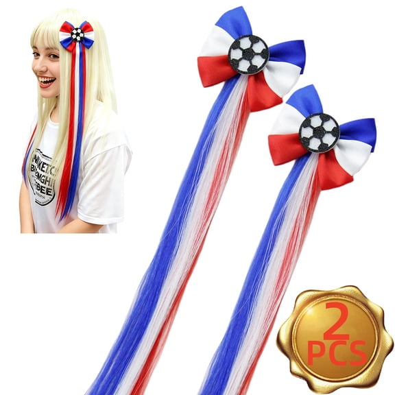 Hair Extensions Clips 2-Pack, 15.7" Red White Blue Fan Hair Accessories