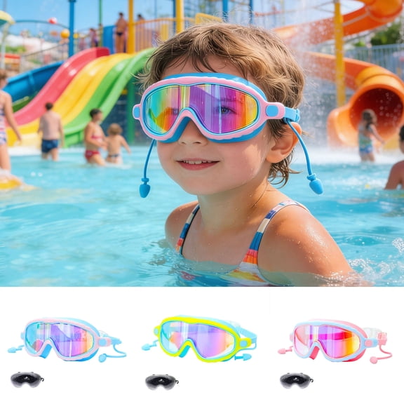 Boovnll Swim Goggles, Kids Swimming Goggles with Fog Free Waterproof Lens, Adjustable Kids Swim Goggles for Age 6-14 Boys Girls
