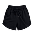 thumbnail image 7 of Womens Loose Waffle Knit Shorts Elastic Waist Drawstring Lounge Shorts Casual Summer Workout with Pockets Black L, 7 of 7