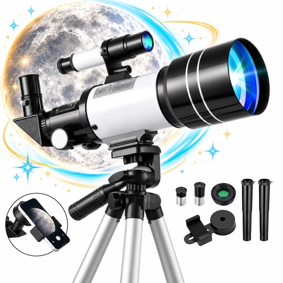 Furnibear 70mm Refractor Telescope for Adults and Kids with Tripod and Phone Adapter, White