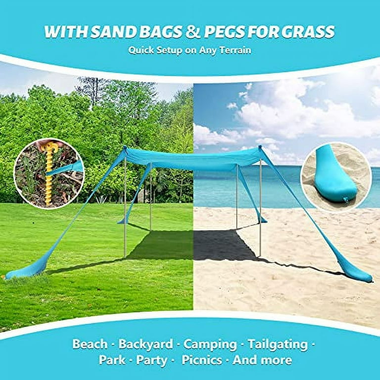  PETNOZ Beach Tent Canopy Sun Shade UPF50+, Easy Pop Up  Anti-Wind Sun Shelter with Stability Poles/Carry Bag/Ground Pegs/Sand  Shovel, Portable Sunshade for Beach Camping (Royal Blue, 10×10 FT 4 Pole) 