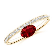 ANGARA Natural Oval Ruby Off-Centered Solitaire Ring With Diamonds in 14K Yellow Gold for Women (Size-6x4mm) | July Birthstone, Birthday, Anniversary, Jewelry Gift for Women | Natural Ruby Ring