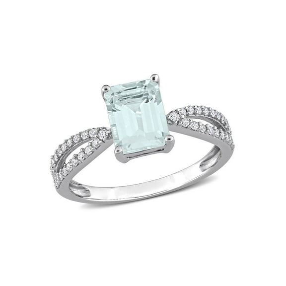 1.90 Carat (Ctw) Aquamarine Splt Shank Ring with Diamonds in 14K White Gold for Women
