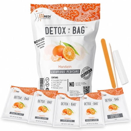 SPA REDI Detox In A Bag Pedicure Kit -Pedicure Massage for Tired Feet, Detoxifies and Refreshes Feet, Invigorating Mandarin