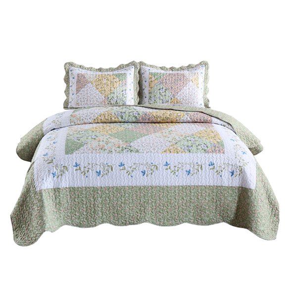 MarCielo Ensemble de Courtepointe Imprimée 3 Pcs, Couvre-Lit Léger, Queen