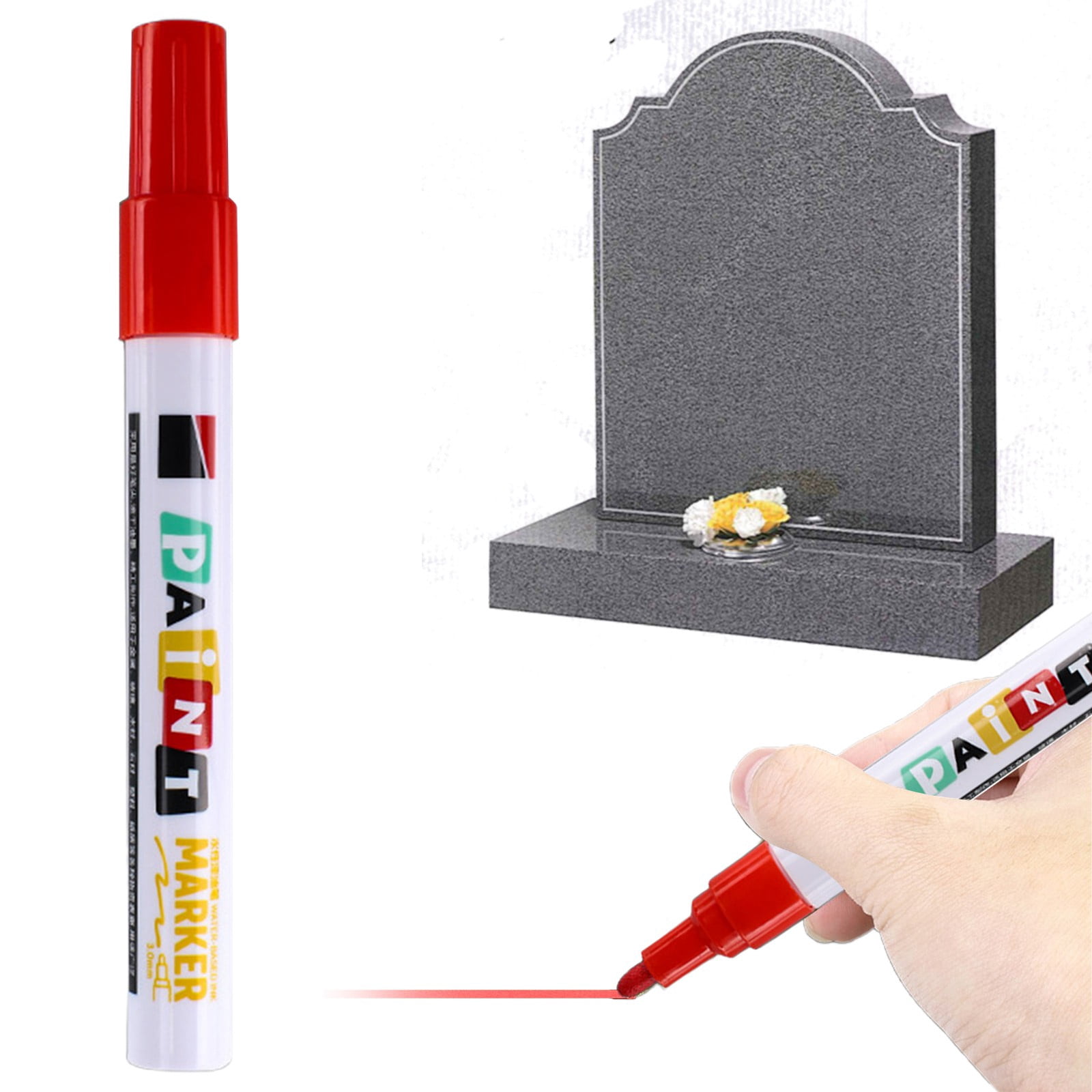 Stone Tablet Touch up Paint Pen Waterproof Heat Resistant Metal Marker for Monument Lettering Restoration Outdoor Engraving Refinishing Kit with Industrial Grade Fade Proof Ink, 1 Pen