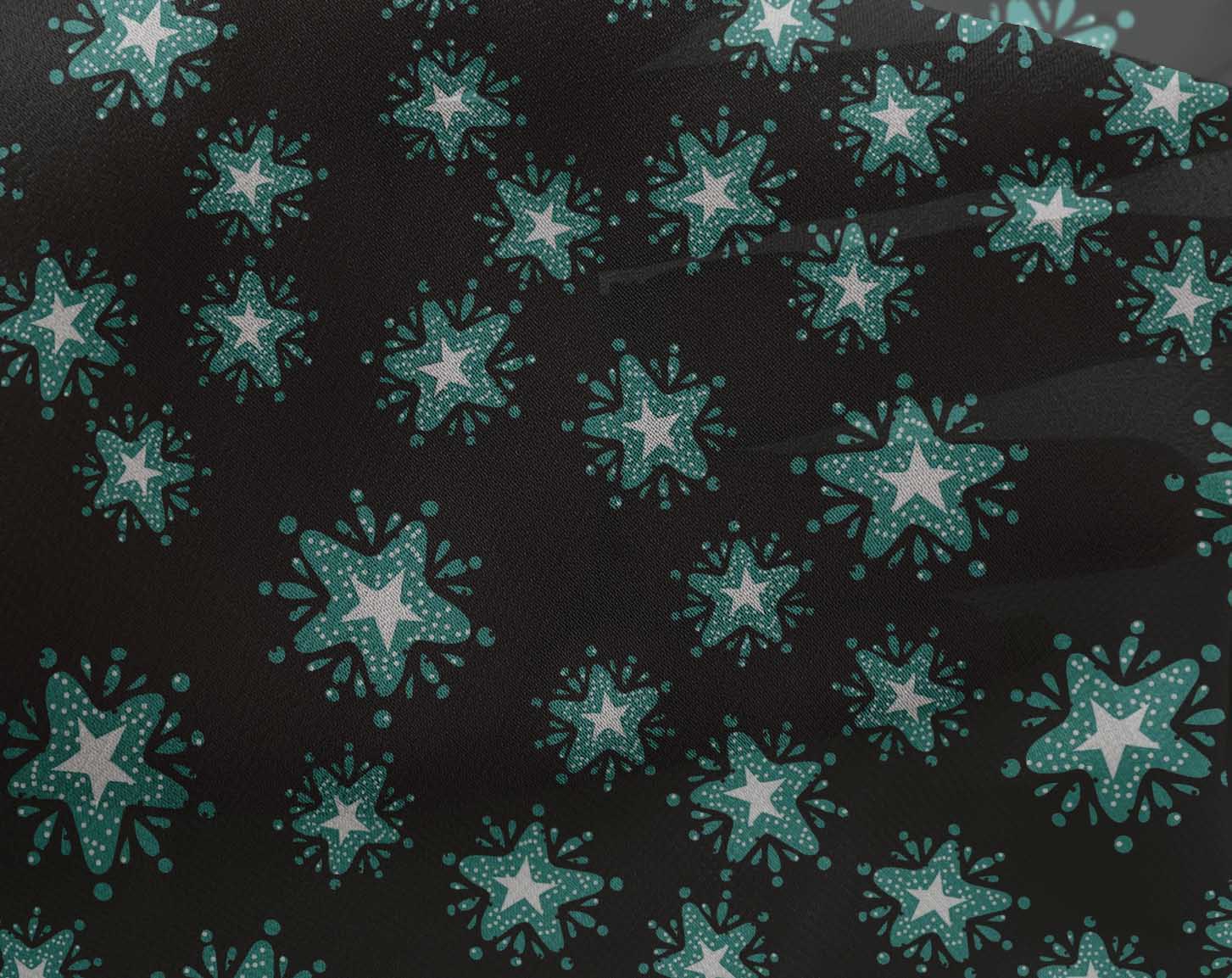 oneOone Georgette Viscose Black Fabric Star Christmas Quilting Supplies Print Sewing Fabric By The Yard 42 Inch Wide