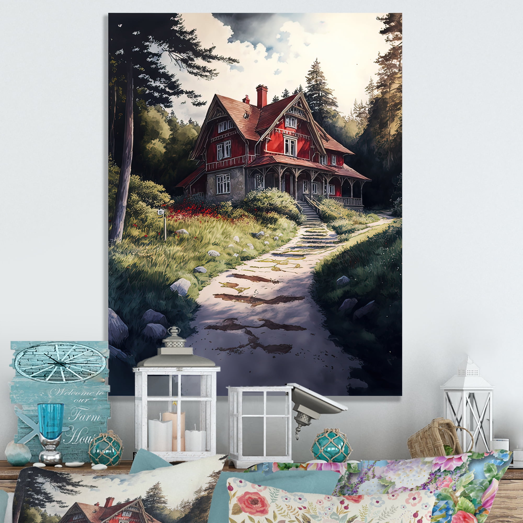Designart Charming Red Cottage II Canvas Wall Art