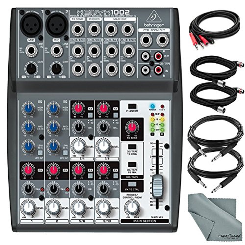 Behringer XENYX 1002 10 Channel Audio Mixer and Accessory Bundle w