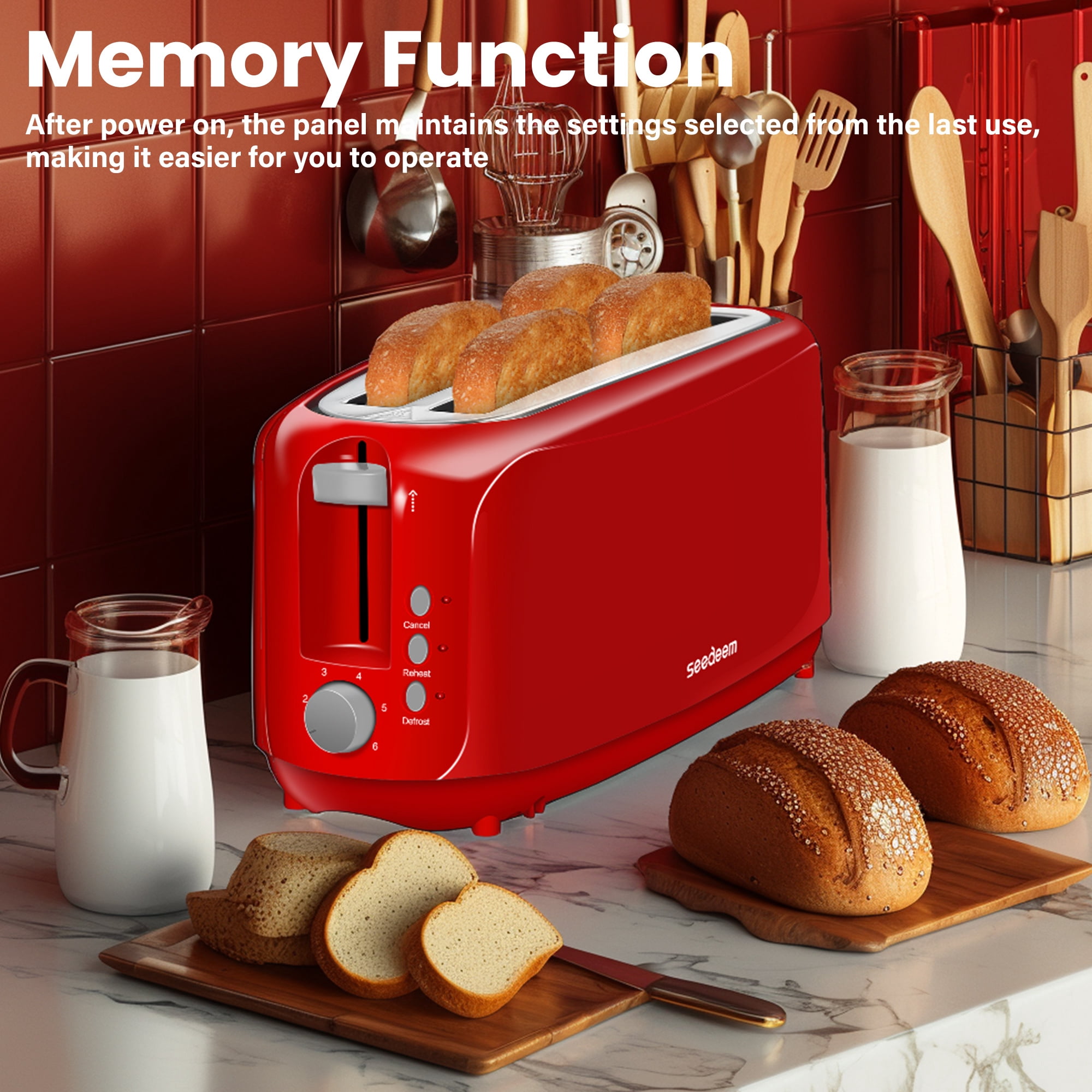 Toaster 4 Slice, Digital Stainless Toaster for Bagel, Defrost, Reheat, Dual Control, Removable Crumb Tray