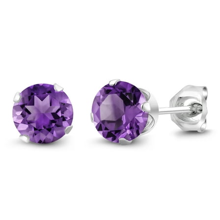 Gem Stone King 925 Sterling Silver Purple Amethyst Stud Earrings for Women Men | 1.00 Cttw | Gemstone Birthstone | Round 5MM