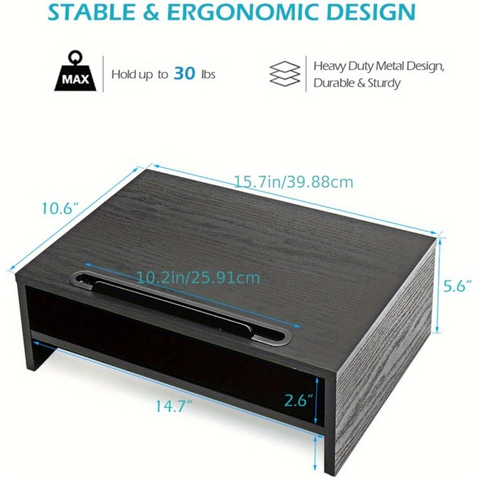 JEZWX Computer Monitor Stand Riser - 2-Tier Desk Shelf with Storage Organizer with Cellphone Holder, Black, 15.7 inch