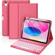 Tivkeber for iPad 11th/10th Gen Case w/Keyboard - 7-Color Backlit, Detachable Folio Cover & Pencil Holder for iPad 11" 2025/10.9" 2022 (Pink)