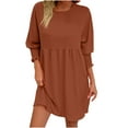 thumbnail image 2 of Fall New Arrivals Dresses!Brilliant Dresses for Women Fall 2024 Trendy Women Spring Round Neck Doll Dress Solid Color Three-Layer Pleated Dress Brown L, 2 of 5