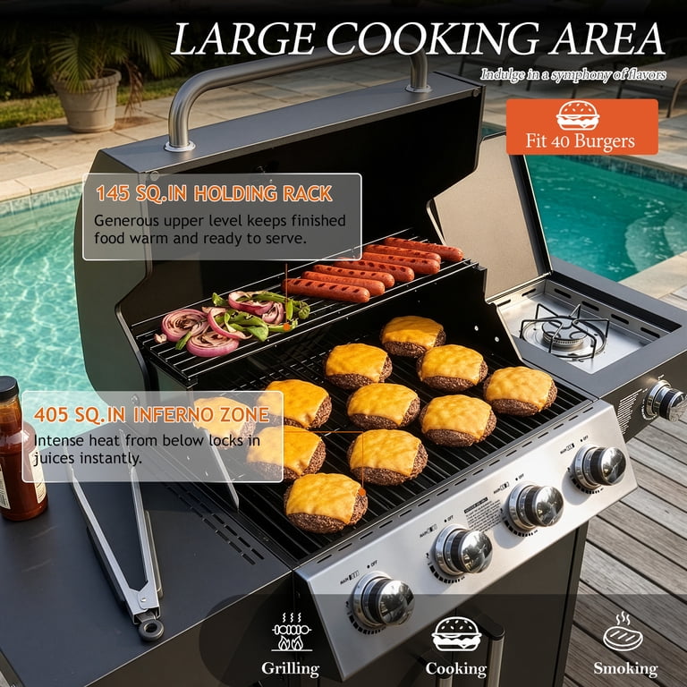 Ktaxon 4 Burner Propane Grill Gas Stove 58000 BTU with Side Stove