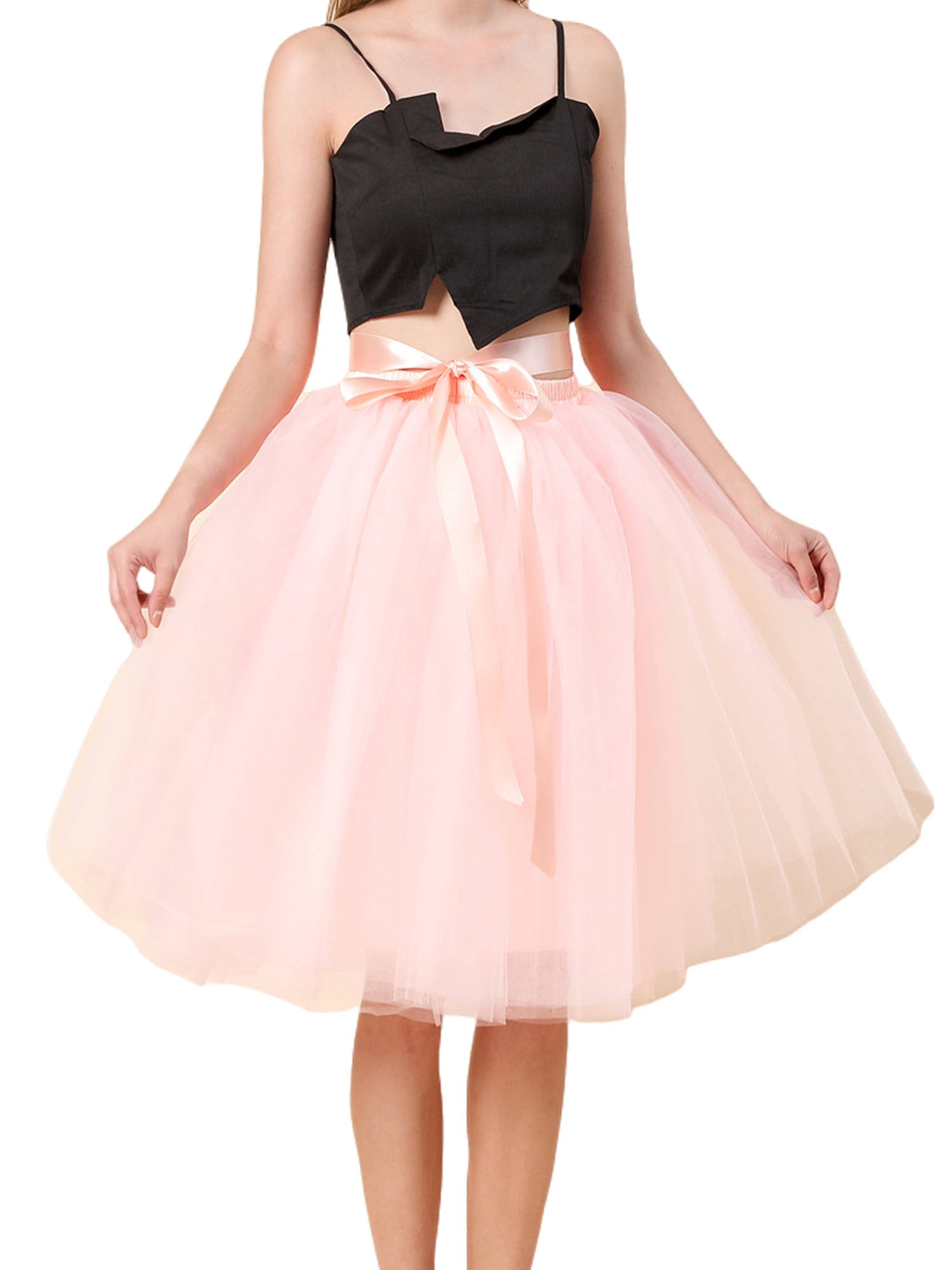 Capreze Ladies Tutu Skirt Tulle Skirts High Waist Pleated A-line Peach Pink Size - Walmart.com