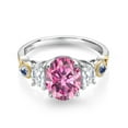 thumbnail image 2 of Gem Stone King 925 Silver and 10K Yellow Gold 3-Stone Ring Oval Pink and White Moissanite (2.50 Cttw, Size 7), 2 of 3