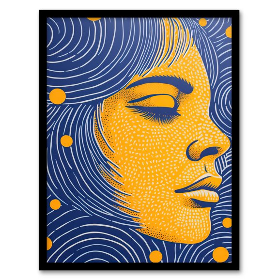 Dreaming Indigo Abstract Artwork Amber Blue Yellow Bold Vibrant Risograph Art Print Framed Poster Wall Decor 12x16 inch