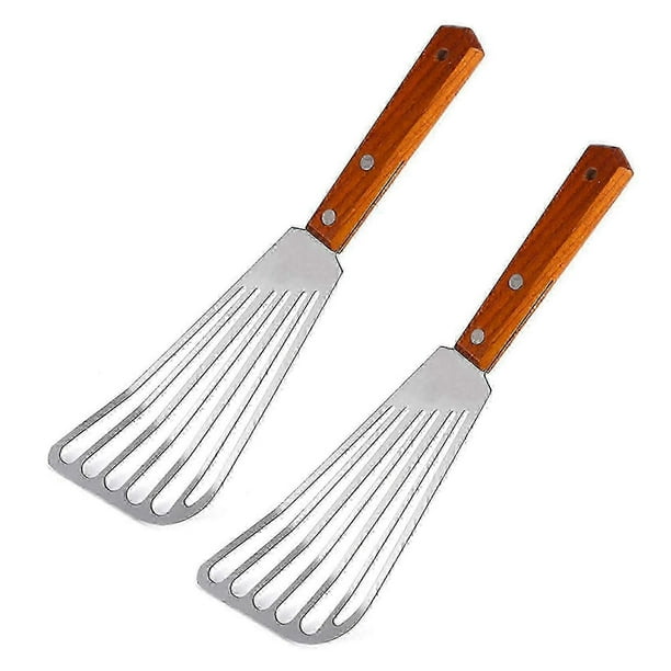 2x Stainless Steel Fish Spatula Turner with Wood Handle, Slotted Kitchen Spatula for Flipping & Serving