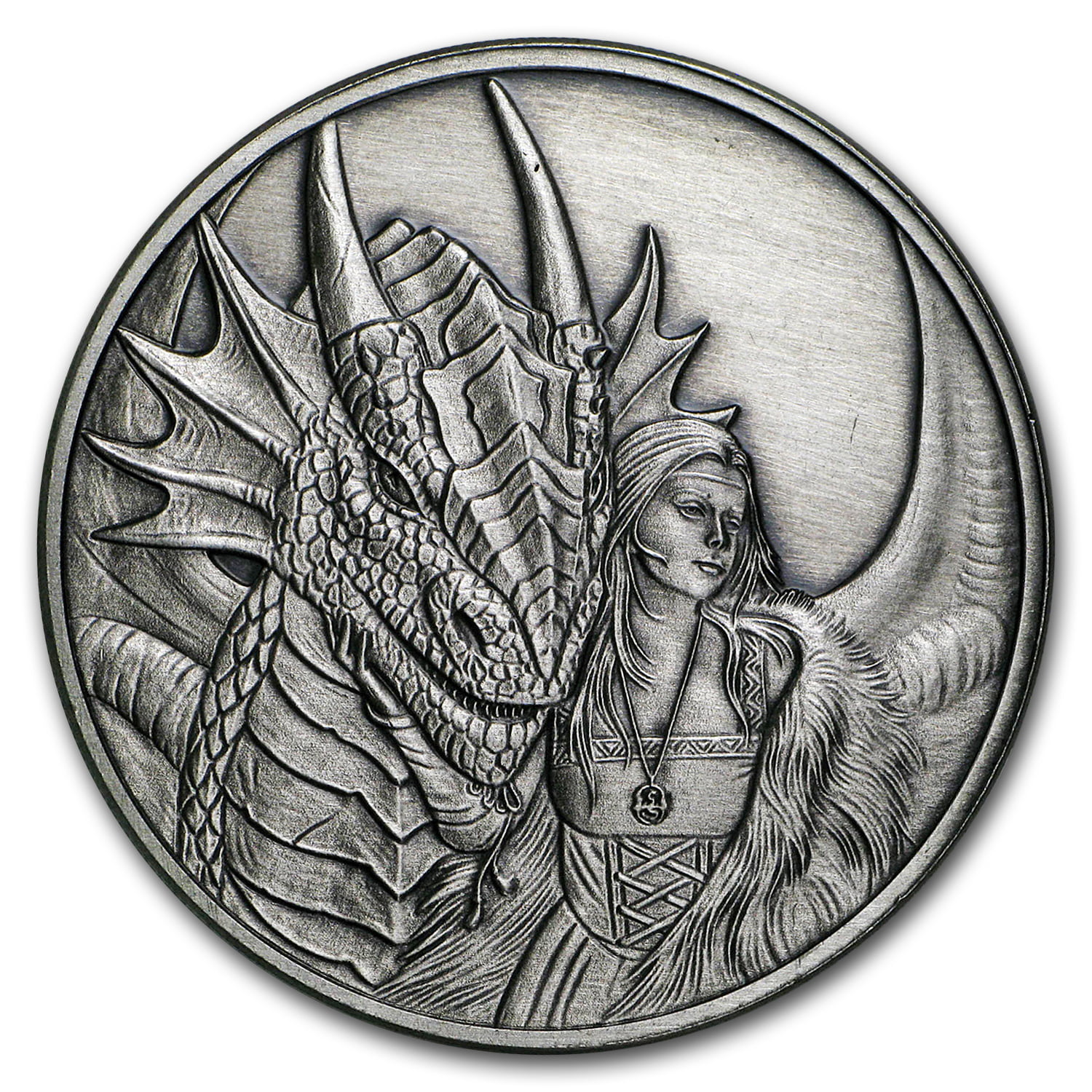 1 OZ 999 PURE SILVER PROOF WATER DRAGON ANNE STOKES ROUND COIN BULLION ANTIQUED 