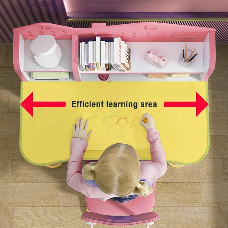YNCE Kids Functional Desk and Chair Set, Height Adjustable Children School Study Desk with Storage Drawer for Boys Girls (Pink #1)