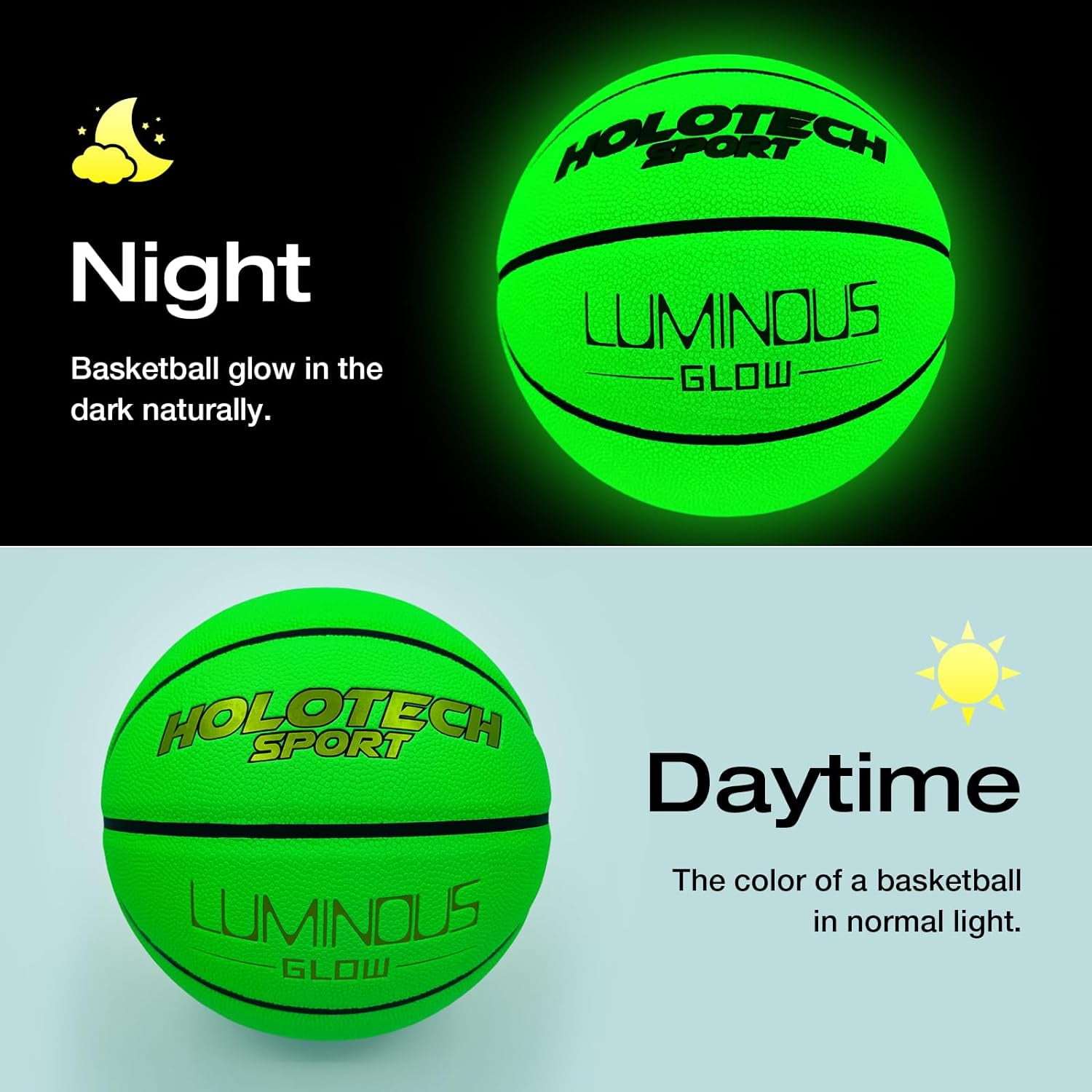 Basketball Glow in The Dark, Cool Glowing Luminous Leather Basketball Indoor Outdoor Size 7/6/5 for Men, Women, Teenager (with Pump)