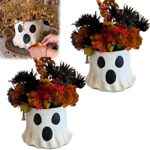 Cubo fantasma más lindo, 1/2 pieza de maceta fantasma de Halloween, lindos cubos de resina para golosinas de Halloween, decoración espeluznante para el hogar de Halloween, cubos fantasma de Halloween
