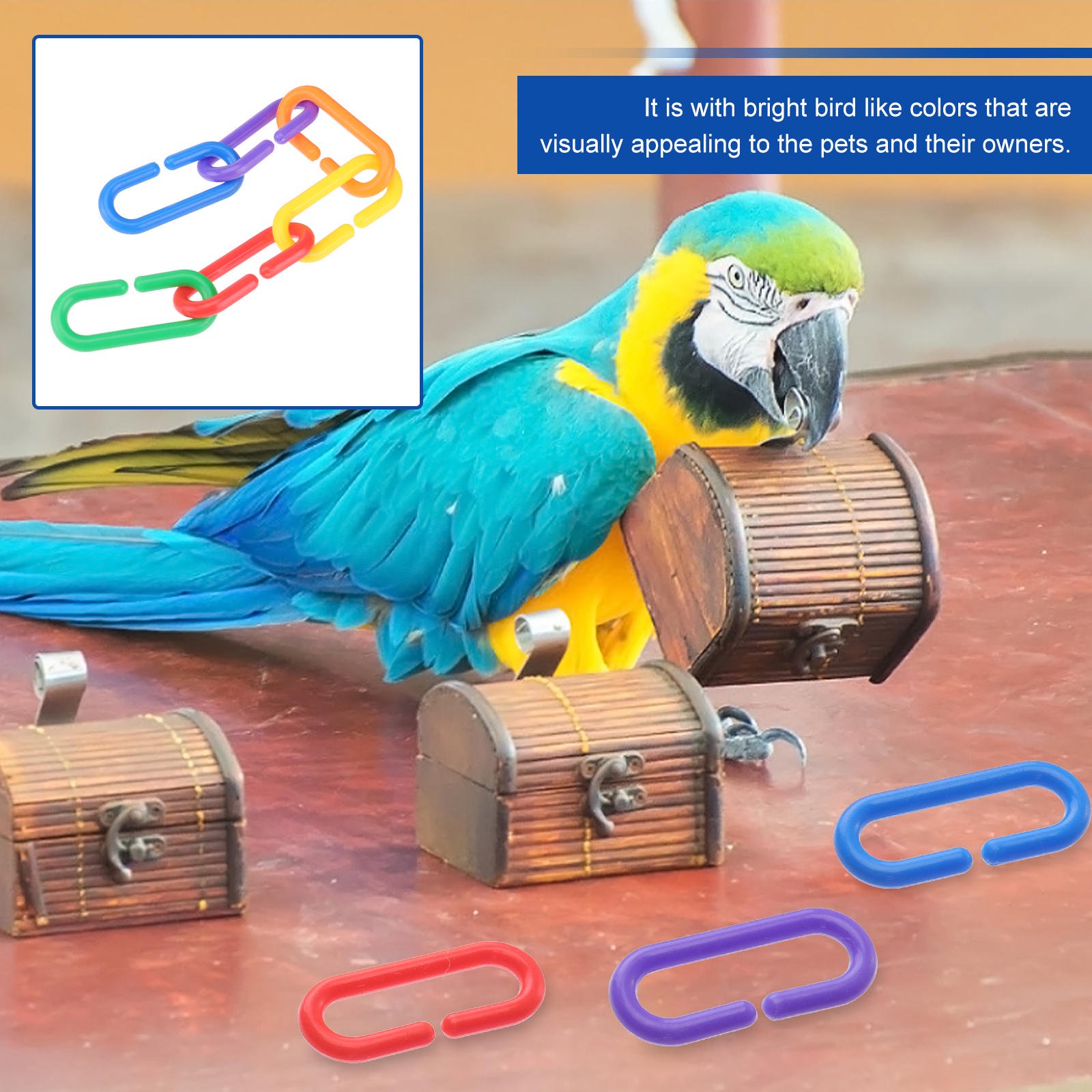 HEALEEP 100Pcs Plastic C-Clips Chain Links with Assorted Colors for Parrot Playing Accessories