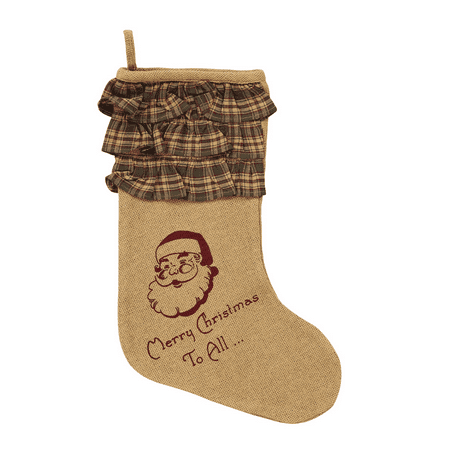 Santa Christmas Stocking - Burlap Santa Stocking Ruffled Cuff Merry Christmas 11x15