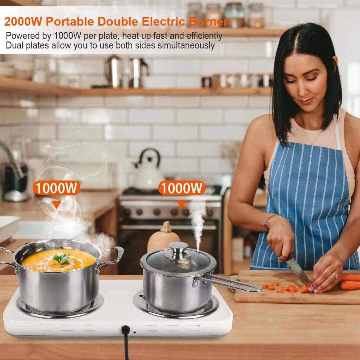 LUVCMFT Dual Burner Electric Hot Plate, 2000W Induction Stove, 110V Portable Electric Stove, Suitable For Home Camping Dorm Tabletop Cooking Stove (White, Style B)