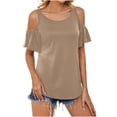 thumbnail image 1 of Timegard Hauts pour Femmes Été Col Rond Épaules Dénudées Manches Courtes Confortables T-Shirts Décontractés Amples, 1 of 7